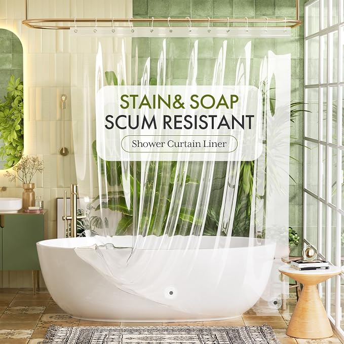 Bathway Shower Curtain Liner, Clear Shower Curtain Liner 72x78 PEVA Waterproof Shower Curtain Liner Long with 3 Magnets and 12 Rustproof Grommets, 78 Inch Shower Liner for Bathroom