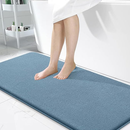 OLANLY Memory Foam Bathroom Runner Rug 50x30, Absorbent Long Mat, Airy Blue | Soft Quick Dry Bath Rugs, Non-Slip Carpet, Machine Washable Mat for Bathroom Floor, Tub and Shower, Home Decor Accessories