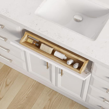 Capri III 60" Single Sink Bathroom Vanity With Stealth Organizer, Solid Wood Bathroom Cabinet with Engineered Stone Countertop & Backspalsh, Soft Closing Door & Drawer, Pre-Assembled, White