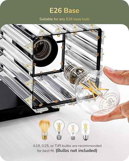 EDISHINE 2-Light Black Bathroom Vanity Light, Crystal Sconce Over Mirror | Up/Down Reversible, Black Frame, Modern for Bath, Powder Room, E26 Base