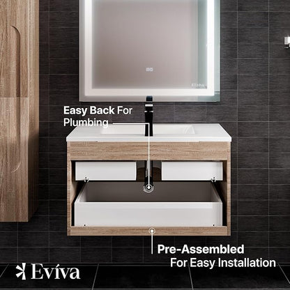 Eviva Joy 36 in. Maple Wall MountSingle Sink Bath Vanity with Porcelain Top and Integrated Sink