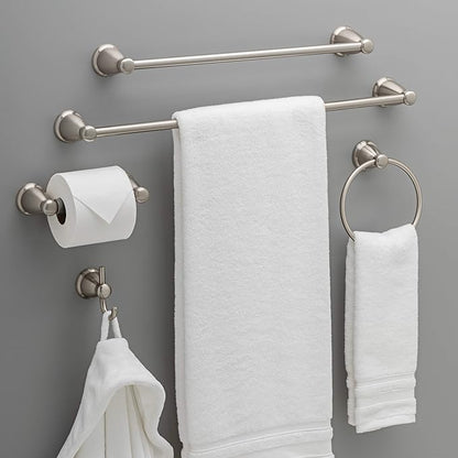 Franklin Brass Kinla 5-Piece Bathroom Set Satin Nickel 18" and 24" Towel Bar Racks, Toilet Paper Holder, Ring, Hook KIN5PC-SN