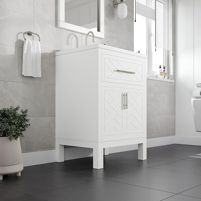 Eviva Cambridge 24 in. White Single Sink Bath Vanity with Quartz Top and Undermount Porcelain Sink