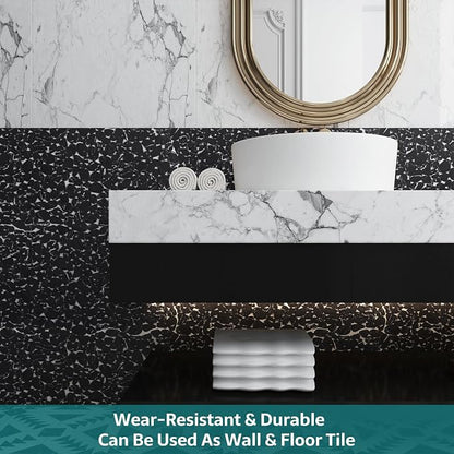 Pebble Tile, Pebble Tiles for Shower Floor Kitchen Backsplash Bathroom Black Marble Stone Look Wall and Floor Tile, 10 Sheets