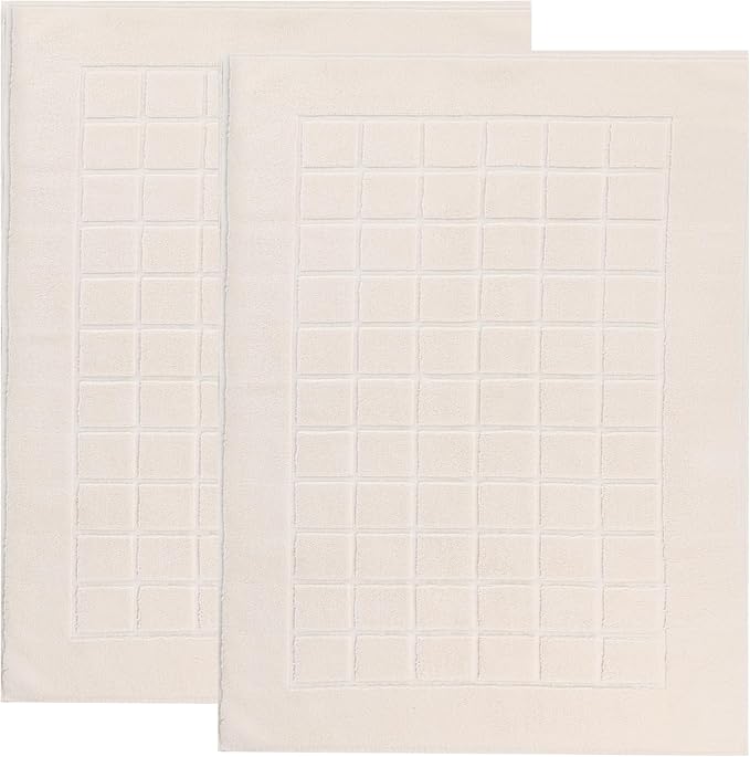 Superior 100% Cotton Bathmat Set, Bath Mats, Bathroom Decor, Shower, Bathtub Essentials, Home Accessories, Small Washable Rug, No Backing, Heavyweight, Nora Collection, Set of 2, 22" x 35", Cream