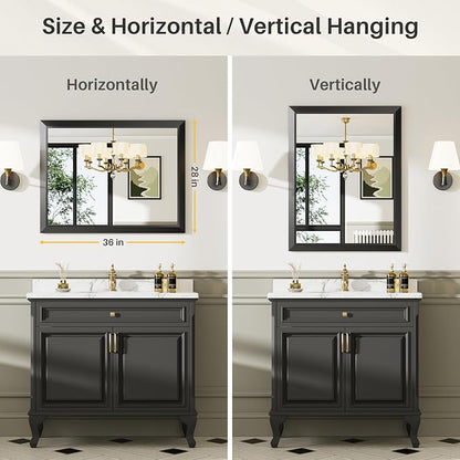 2-Pack 22x30 Inch Black Bathroom Mirror for Wall, Thick Metal Framed Rectangle Mirrors for Over Sink, Bedroom, Living Room, Entryway, Anti-Rust, HD Tempered Glass