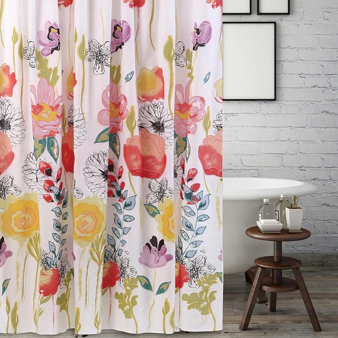 Greenland Home Fashions Fabric Sensations Shower Curtain, Stylish Bathroom Decor, Machine Washable, 72 inches x 72 inches, Watercolor Dream White
