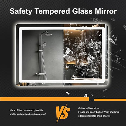 LED Bathroom Mirror with Lights, 24 x 36 Lighted Vanity Wall Mirror | Backlit and Frontlit, Anti-Fog, Dimmable 3 Colors, Shatter-Proof Tempered Glass, Memory Function, Plug-in/Hardwired