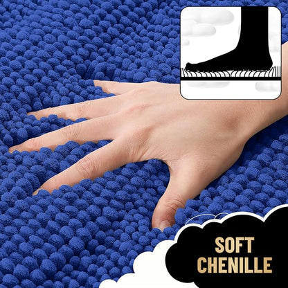 OLANLY Thick Bathroom Rugs 30x20, Chenille Striped Bath Rugs, Royal Blue | Rubber Backing, Machine Wash, Extra Soft Absorbent Bath Mats for Bathroom Floor, Tub and Shower, Home Decor Accessories