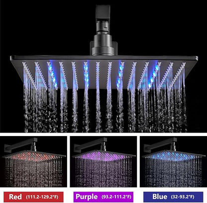 Aolemi Shower Faucet Set with Valve Handheld 16" LED Head Matte Black | Handheld Spray,16 Inch Rain LED Head,Valve and Trim Kit,All Metal,Wall Mount Shower System,Bathroom Mixer