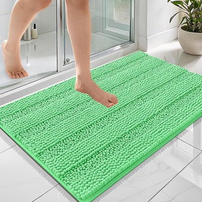 OLANLY Thick Bathroom Rugs 36x24, Chenille Striped Bath Rugs, Mint Green | Rubber Backing, Machine Wash, Extra Soft Absorbent Bath Mats for Bathroom Floor, Tub and Shower, Home Decor Accessories