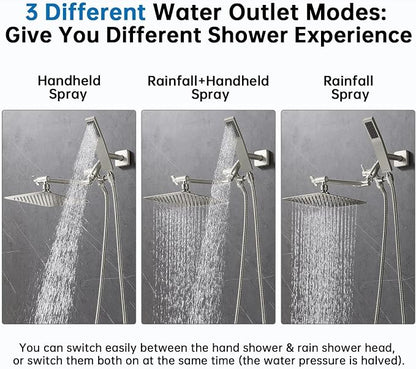 G-Promise All Metal 10" Dual Square Shower Head Combo | Rain Shower Head | Handheld Shower Wand | Adjustable | 3-Way Diverter | 71" Extra Long Hose - A Bathroom Upgrade(Brushed Nickel) | Built to Last, Easy Install, Adjustable Height & Angle for All He...