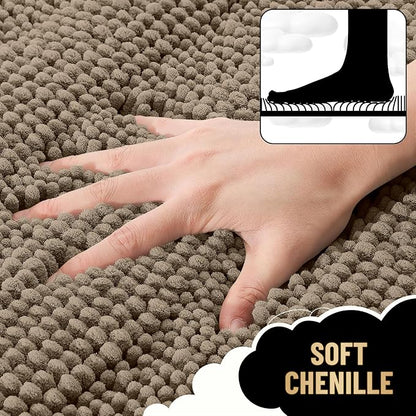 OLANLY Thick Bathroom Rugs 30x20, Soft Chenille Striped Bath Rugs, Tan | Rubber Backing, Machine Wash, Extra Absorbent Bath Mats for Bathroom Floor, Tub and Shower, Home Decor Accessories