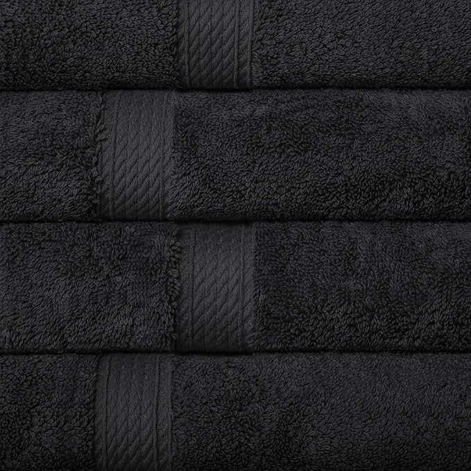 SUPERIOR Egyptian Cotton Plush & Absorbent, Hand Towel Set of 4, Black | Quick Dry, Soft Luxury Towel Set, Bath Essentials for Bathroom, Guest Bath, Spa, 4 Piece Set, Madeline Towels