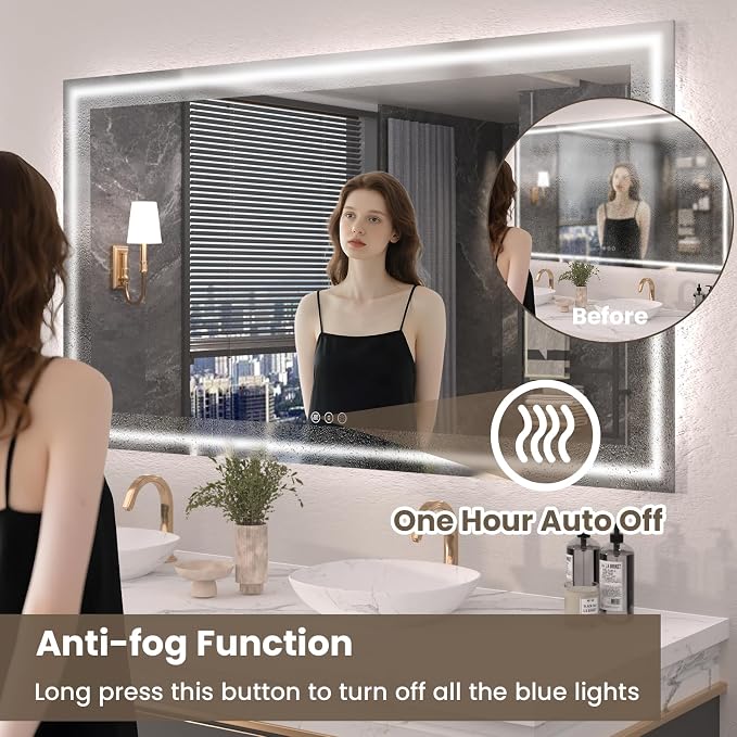 Snowdool 72 x 36 in LED Bathroom Mirror, Front and Backlit, Anti-Fog | Front and Backlit, 3 Color Temperatures, Anti-Fog, Tempered Glass