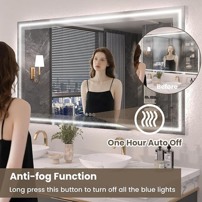 Snowdool 72 x 36 in LED Bathroom Mirror, Front and Backlit, Anti-Fog | Front and Backlit, 3 Color Temperatures, Anti-Fog, Tempered Glass
