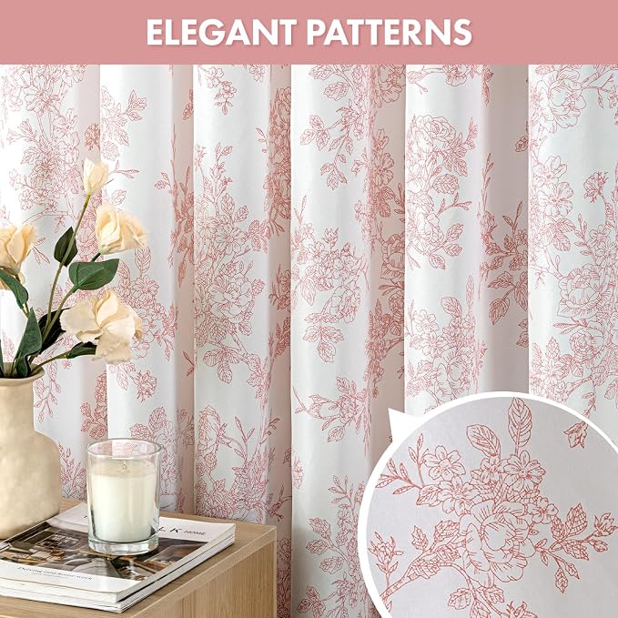 Spring Pink Floral Shower Curtain W72*L72 Inches Long | Linen Textured Fabric, 12 Rustproof Metal Hooks, Wrinkle Resistant Cloth, Machine Washable, Bathroom Decor for Cottage Core