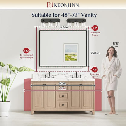 Keonjinn 48 x 36 Inch Brushed Nickel Bathroom Mirrors for Over Sink | Metal Frame, Rectangular Mirrors for Wall, Anti Rust, Rustic Bathroom Vanity Mirror, Safety HD Tempered Glass, Square Corner