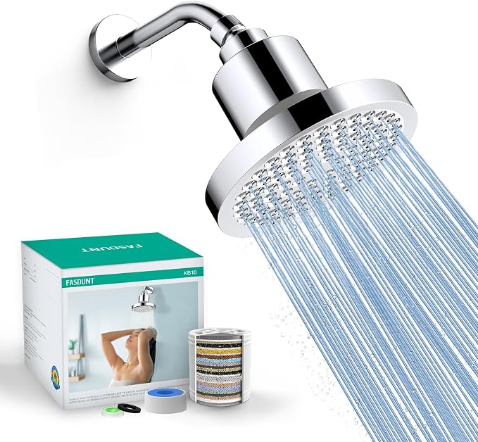 6 Inch High Pressure Rain Shower Head with 20-Stage Filter | Softens Hard Water to Improve Hair & Skin, Luxury Polished Chrome Finish, No Tools Needed, Universal Connection