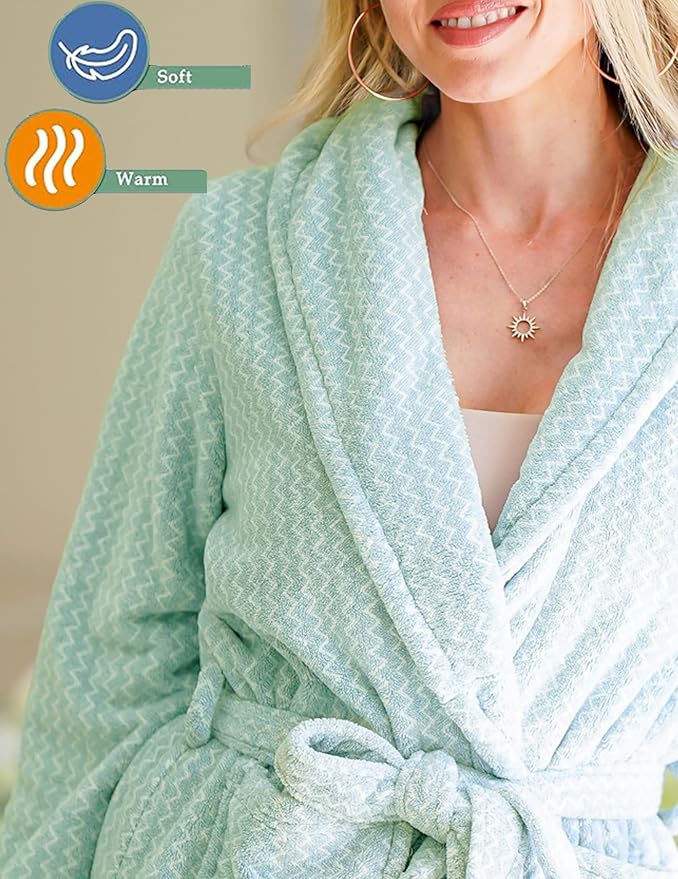 Ekouaer Women's Robe Long Plush Soft Bathrobe Cozy Warm Robes Shawl Collar Sleepwear with Pockets