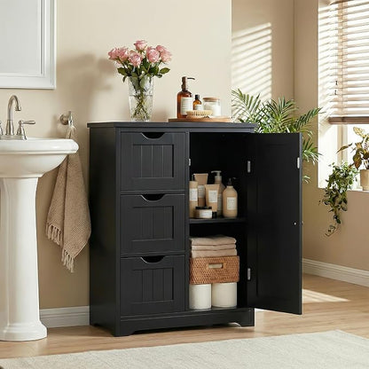 SUPER DEAL Bathroom Storage Cabinet with 3 Drawers and 1 Door, Entryway Home Decor Furniture Towels Storage Organizer Unit, Black
