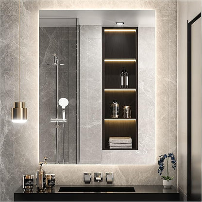 Keonjinn 30" x 36" LED Mirror for Bathroom, Tempered Glass Backlit Mirror | Dimmable 3 Color Lights, High Lumen, Anti-Fog, Secure French Cleat Installation, Hardwired/Plug in, Lighted Bathroom Mirror