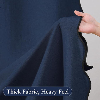 Linen Scallop Shower Curtain with 12 Hooks, Waterproof, 72x72, Navy Blue | Waterproof Heavy Duty Thick Fabric with Black Border, Minimalist Neutral Boho Farmhouse Bathroom Décor