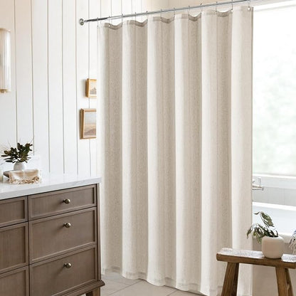 Oatmeal Linen Shower Curtain for Bathroom Water Repellent 72x84 Inch | Extra Long XLong Tall, Shower Curtains 84 Inches Long, Greige Greyish Beige, Neutral Country Farmhouse Boho, Drapes for Bath