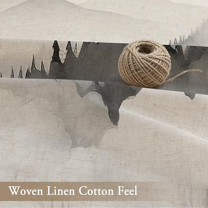 Litabel Black Linen Misty Pine Forest Shower Curtain, Mountain Foggy Woodland Cotton Shower Curtains for Chic Rustic Bathroom, Abstract Modern Waterproof Nature-Themed Decor, 72 x 72