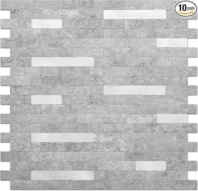 DICOFUN 10 Sheets Peel and Stick Backsplash Wall Tiles, PVC Kitchen Backsplash Peel and Stick in Grey, 9.4 sq.ft