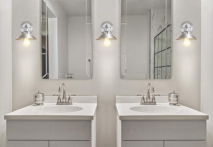 JONATHAN Y 7.8" Chrome 1-Light Industrial Farmhouse Metal Vanity Light Wall Sconce, Metal Shade for Bathroom Mirror, Kitchen, Entryway, LED Bulb Included JYL7423A