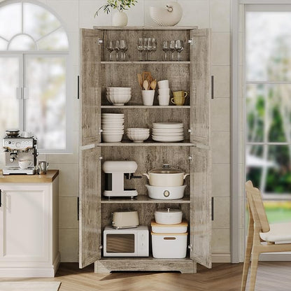 Garvee Kitchen Pantry Cabinet, 70 Inch Tall Storage Cabinet | with Doors and Adjustable Shelves, Freestanding Wooden Classic Cupboard for Living Room, Dining Room, Bathroom