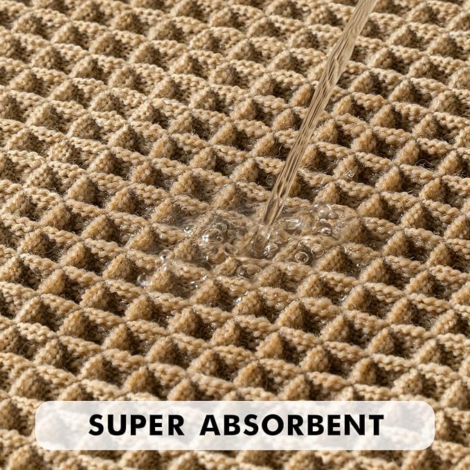 MIULEE Set of 2 Waffle Bathroom Rugs Boho Bath Mat Brown 18x30 Inch | Non Slip, Super Absorbent, Washable, Ultra Soft, Rubber Backed Bath Rugs for Bathroom Floor Tub Shower