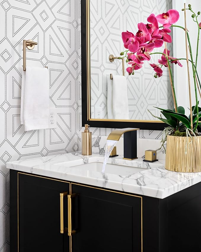 Waterfall Bathroom Faucet Black and Gold: ARCORA Bathroom Faucet 3 Hole, 8 Inch Widespread Bathroom Faucet with Pop Up Drain and Hose