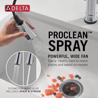 Delta Renaldi Kitchen Faucet with Pull Down Sprayer, Brushed Nickel Kitchen Sink Faucet, Delta ProClean, Lumicoat Arctic Stainless 9184TL-AR-PR-DST