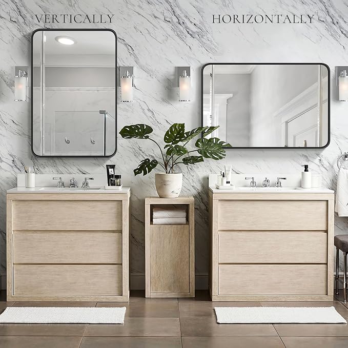 NEWBULIG Bathroom Wall Mirror, Vanity Mirror for Over Sink, 24x36 Inch | Matte Metal Framed Tempered Glass, Over Sink Entryway, Living Room Bedroom, Black