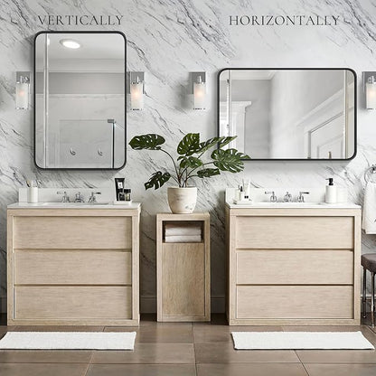 NEWBULIG Bathroom Wall Mirror, Vanity Mirror for Over Sink, 24x36 Inch | Matte Metal Framed Tempered Glass, Over Sink Entryway, Living Room Bedroom, Black