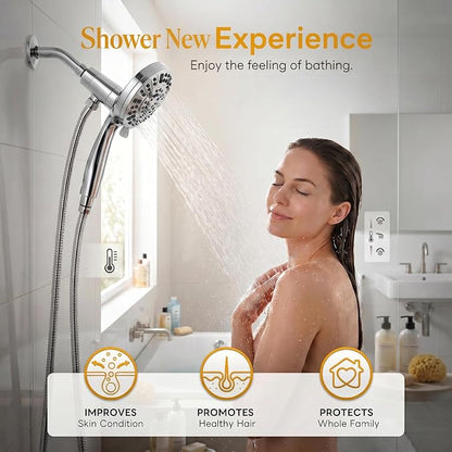 High Pressure Handheld Shower Head Chrome,9 Function Sprays Magnetic Rain Shower Head with Handheld,Anti-clog Nozzles, Built-in Power Wash to Clean Tub
