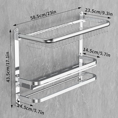 Foldable 23.22 Inch Rowel Rack Wall Mounted with Bathroom Shower Shelves Stainless Steel Towel Bar Without Drilling and Screw Installation (Silvery)