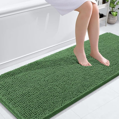 OLANLY Bathroom Runner Rugs 59x24, Extra Soft Absorbent Chenille Bath Rugs | Olive Green, Quick-Drying Rubber Backing, Washable Long Bath Mat for Bathroom Floor, Tub and Shower, Home Decor Accessories