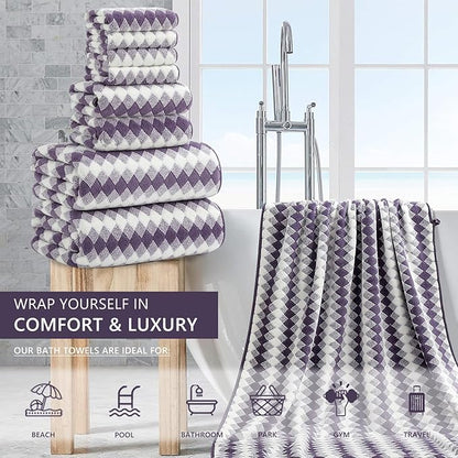8 Piece Bathroom Towel Set |2 Oversized Bath Towels,2 Hand Towels,4 Washcloths| 600GSM Soft Hotel Towel Set Extra Large Bath Sheet for Bathroom,Highly Absorbent Quick Dry Bath Towel Collections,Plum
