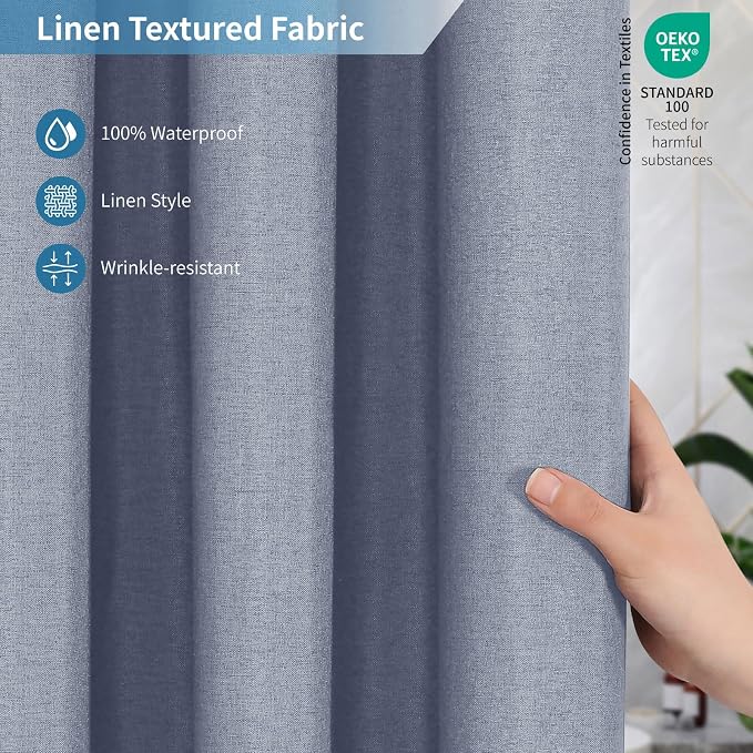 Long Fabric Shower Curtain,No Liner Needed,72x78,Blue Gray | 2-in-1 Design,Linen Textured,100% Waterproof TPU-Laminated Backing,Magnetic Weighted,Machine Washable,For Bathroom,Hotel