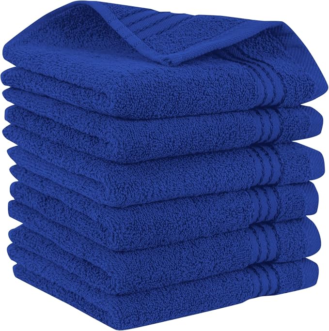 Elegant Comfort Premium Turkish Cotton 6 Pack Washcloths Set - 13 x 13 inch, Luxurious Hotel Spa Quality 100% Turkish Cotton 6PC Washcloth Set - Highly Absorbent - Soft Bathroom Towels, Royal Blue