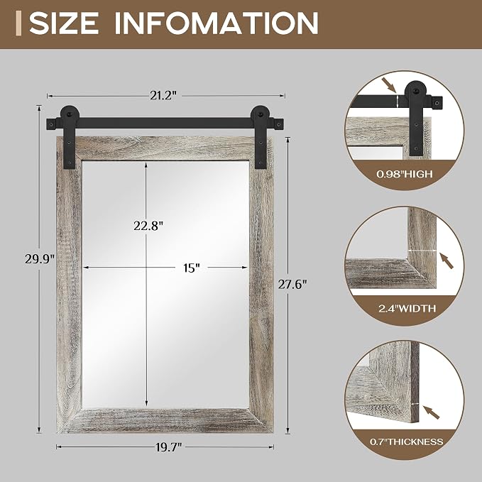 COGOOD Farmhouse Bathroom Mirrors for Over Sink - 30 x 22 Yellow White | Rustic Barn Door Wood Framed Vanity Mirror for Entryway, Living Room, Bedroom, Dresser Wall Decor