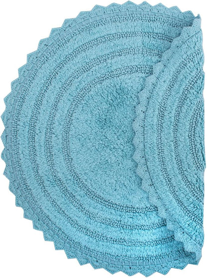 DII Crochet Collection Reversible Bath Mat, Round, 27.5" Diameter, Cameo Blue