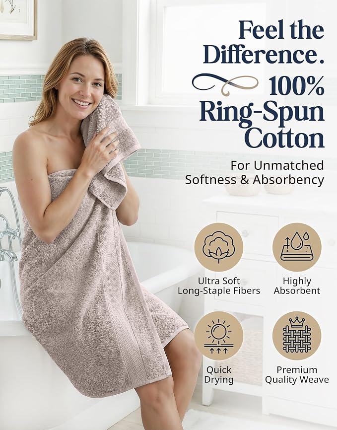 LANE LINEN Bath Towel Set 100% Cotton 16 Piece Soft Absorbent - Platinum | Cotton Towel Set - Densely Woven & Soft, Easy-Care, Coordinated Colors, OEKO-TEX Certified, Ring-Spun Durability