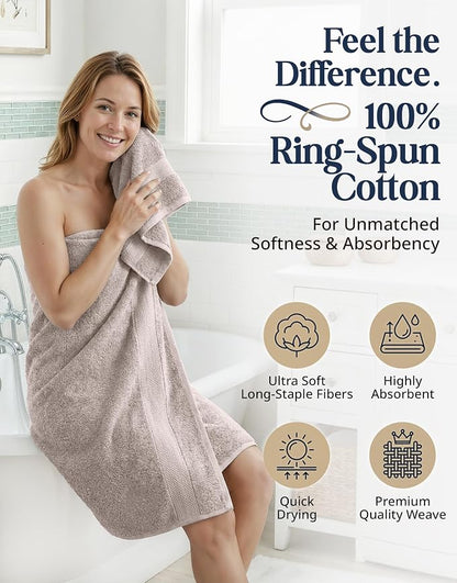 LANE LINEN Bath Towel Set 100% Cotton 16 Piece Soft Absorbent - Platinum | Cotton Towel Set - Densely Woven & Soft, Easy-Care, Coordinated Colors, OEKO-TEX Certified, Ring-Spun Durability