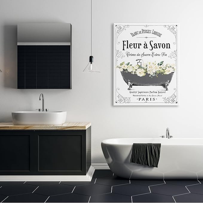 Stupell Industries 'Fleur a Savon Vintage Parisian Bathroom Floral Tub', Canvas Art, 36 x 48 Inches, Easy to Hang and Sturdy, Made in USA, by Lettered and Lined | Stupell Industries | 36 x 48 Inches, Easy to Hang and Sturdy, Made in USA, by Lettered an...