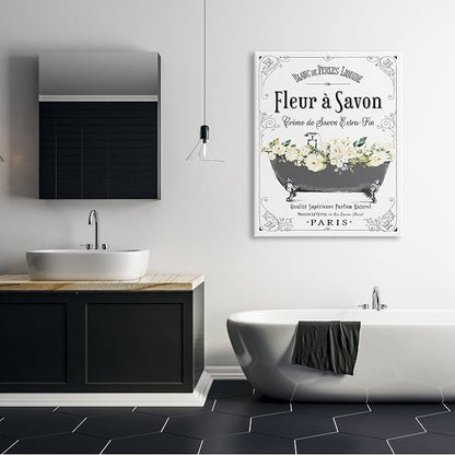 Stupell Industries 'Fleur a Savon Vintage Parisian Bathroom Floral Tub', Canvas Art, 36 x 48 Inches, Easy to Hang and Sturdy, Made in USA, by Lettered and Lined | Stupell Industries | 36 x 48 Inches, Easy to Hang and Sturdy, Made in USA, by Lettered an...