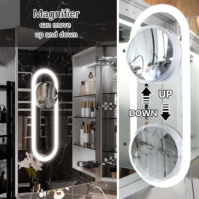 36"x36" Smart LED Medicine Cabinet with Mirror - Double Door Bathroom Storage, Anti-Fog, 3-Color Stepless Dimming, 5X Magnifier, Night Light, Soft-Close Hinges